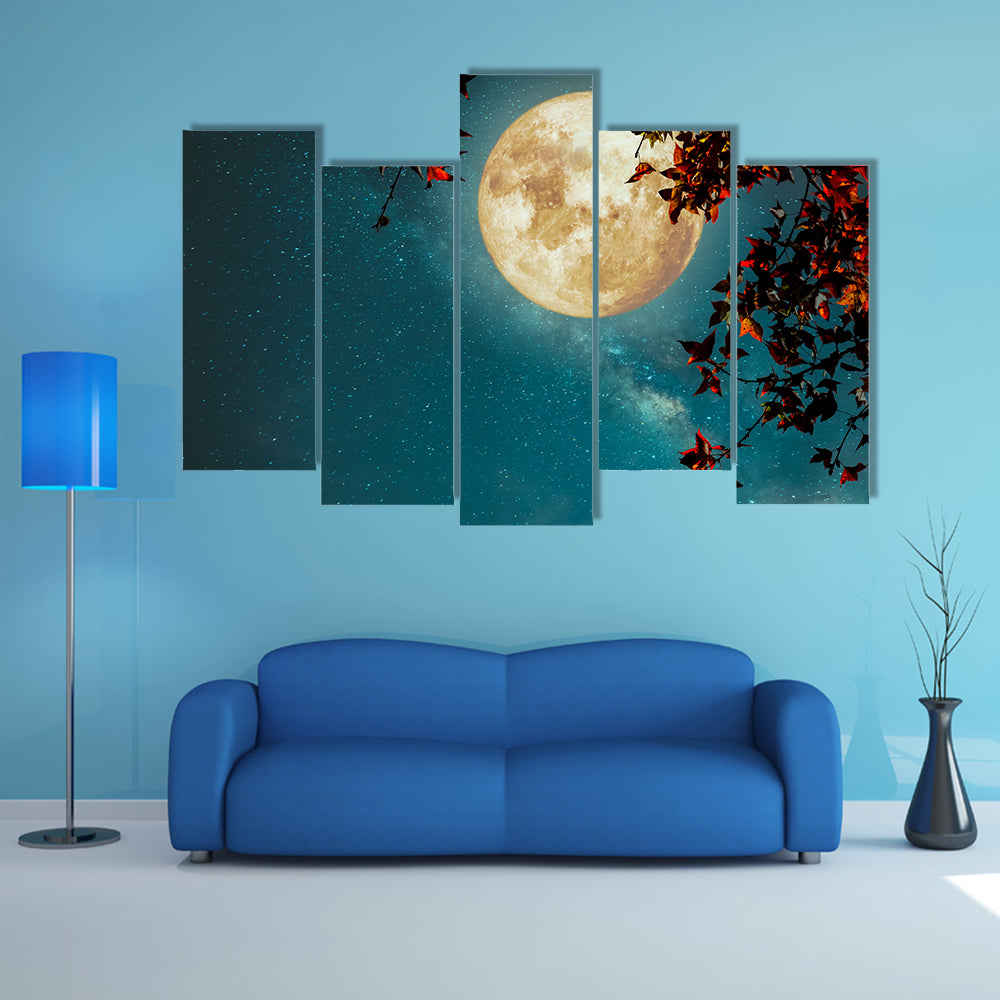 Maple Tree Under Full Moon with Milky Way Canvas Wall Art