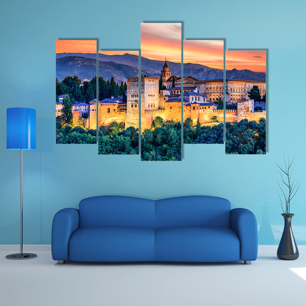 Alhambra Fortress At Sunset Canvas Wall Art