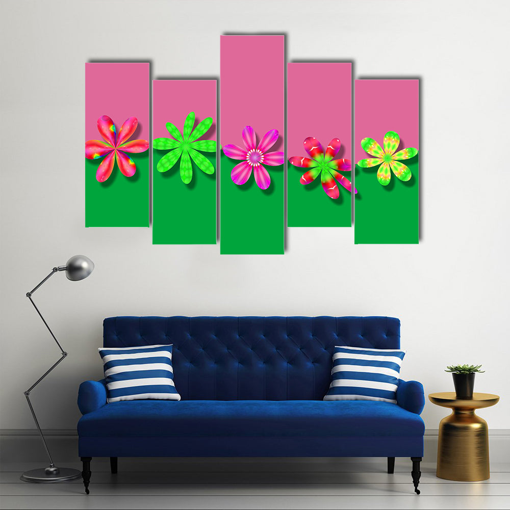 Fantasy Pink &amp; Green Flowers Canvas Wall Art