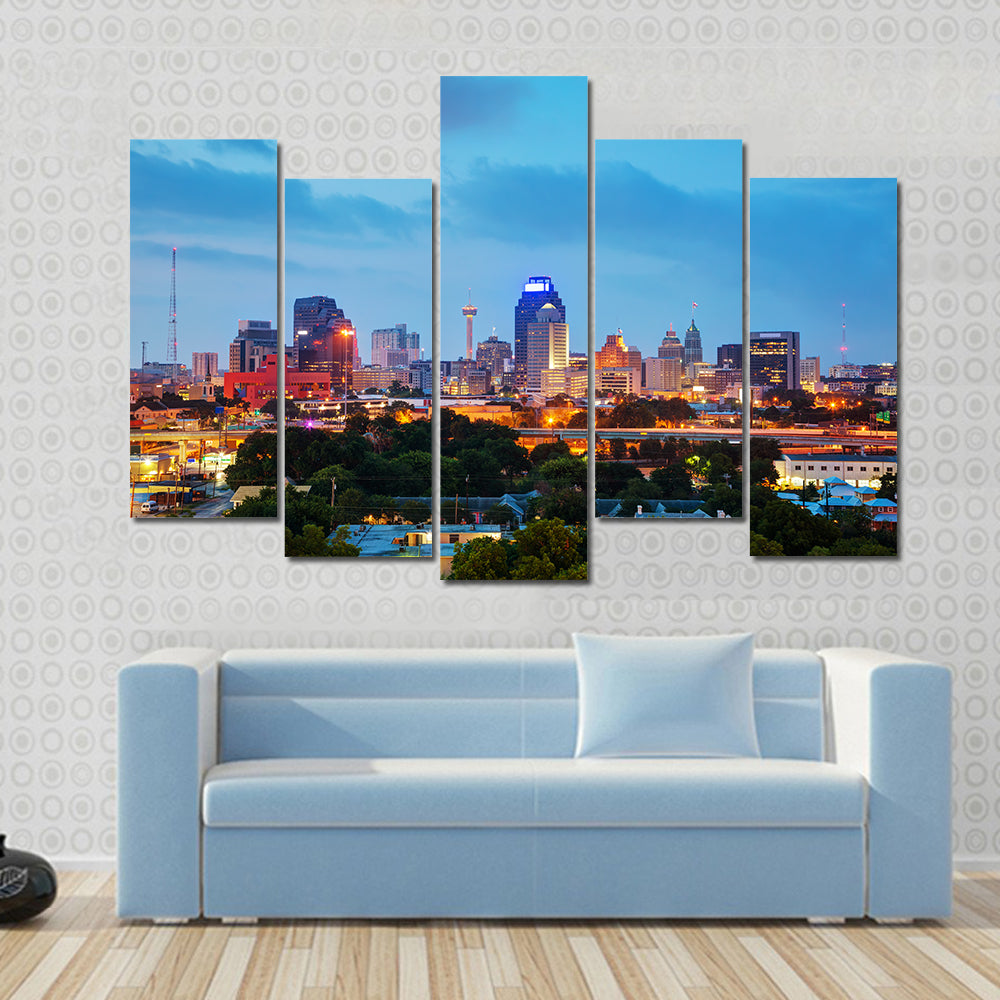 San Antonio Evening Cityscape In Texas Canvas Wall Art