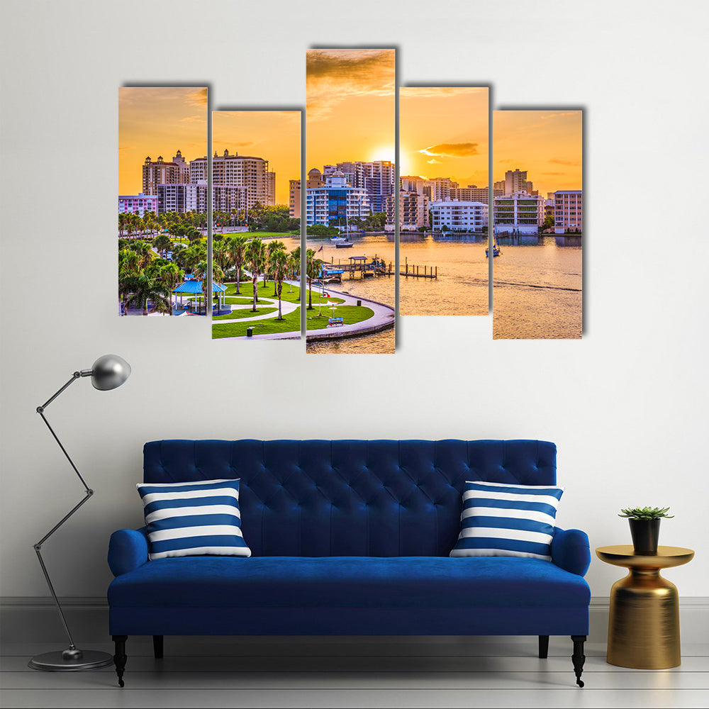 Sarasota Downtown Skyline at Golden Hour Canvas Wall Art