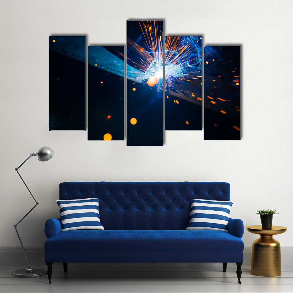 Welding Sparks with Blue Electric Arc Canvas Wall Art