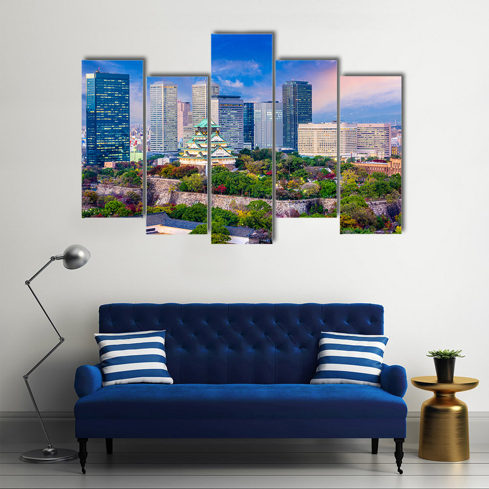 Osaka Castle and City Skyline at Dusk Canvas Wall Art