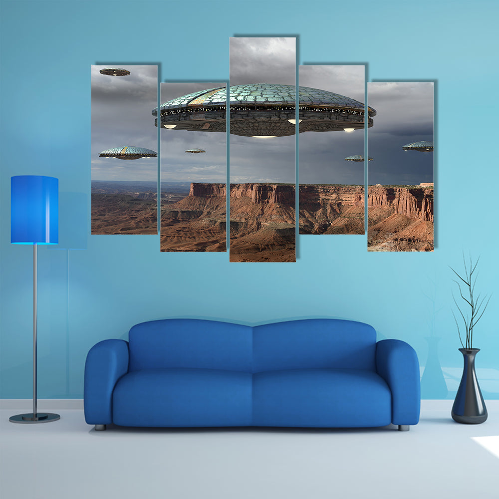Alien Fleet Over the Grand Canyon Canvas Wall Art