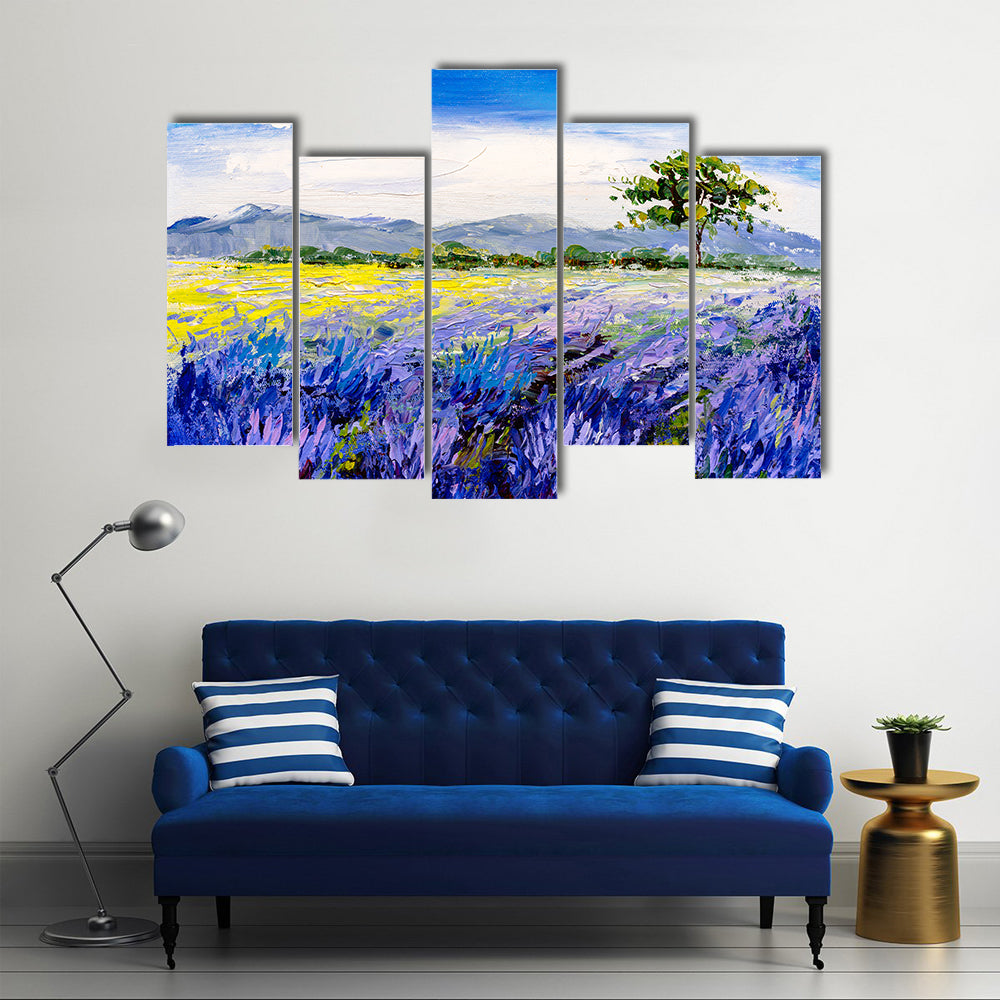Lavender Field with Lone Tree Canvas Wall Art