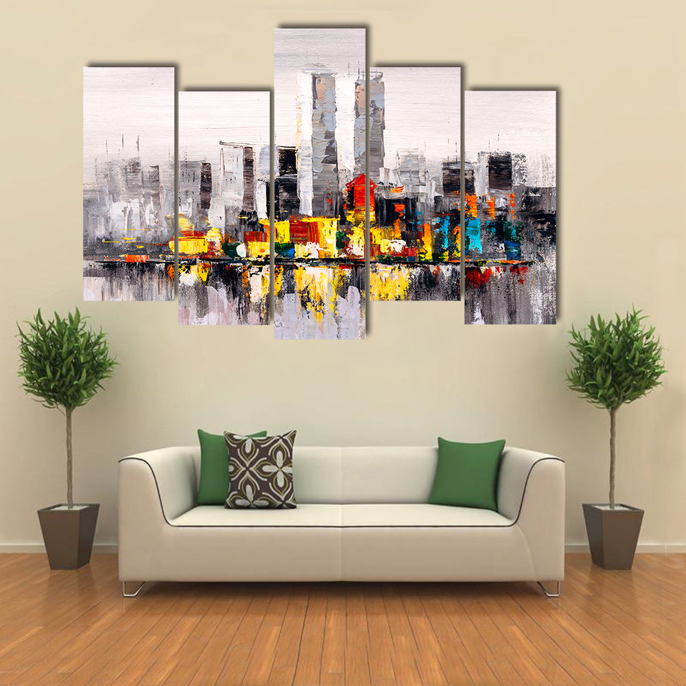 Abstract New York City Skyline with Reflection Canvas Wall Art