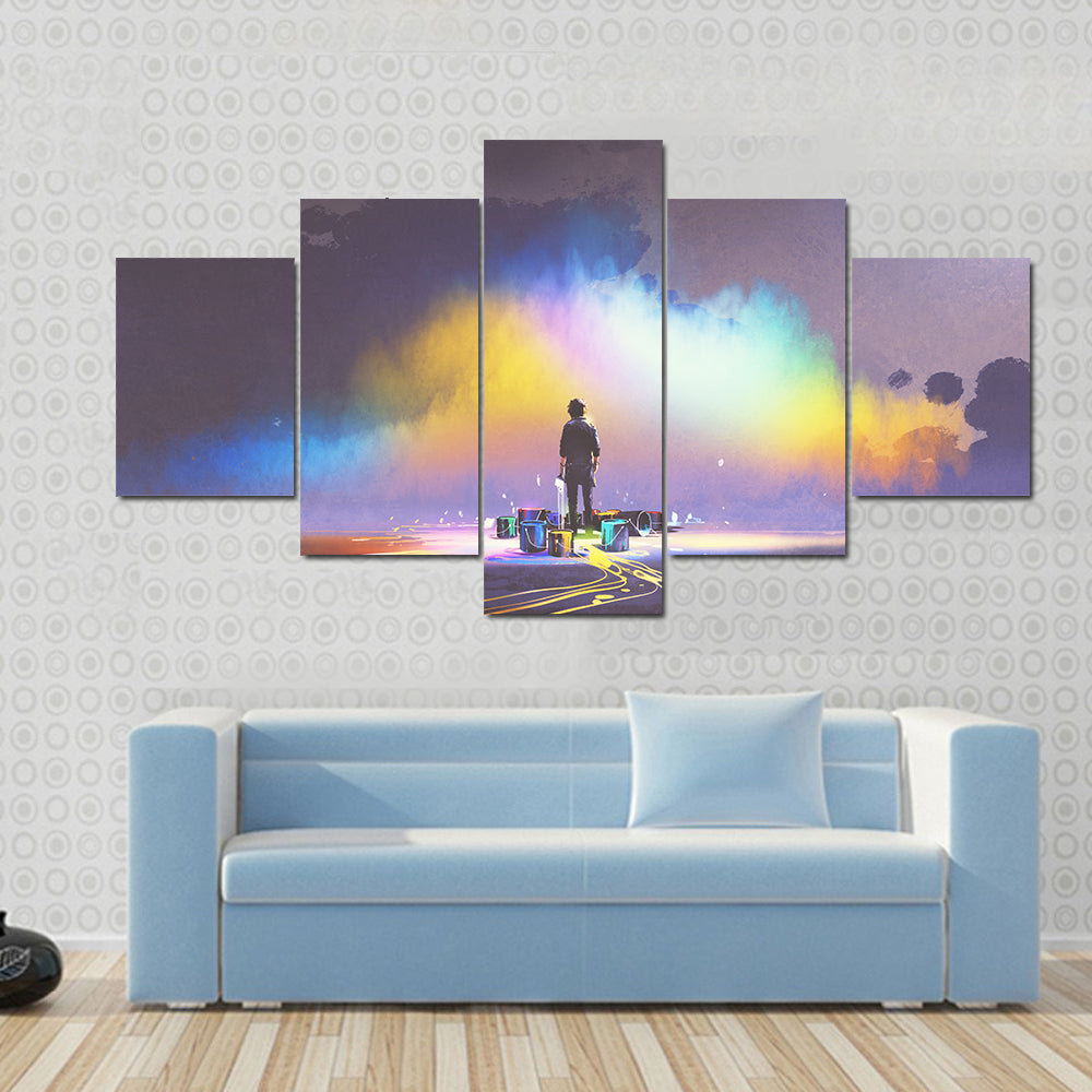 Creative Mind Silhouette with Color Explosion Canvas Wall Art