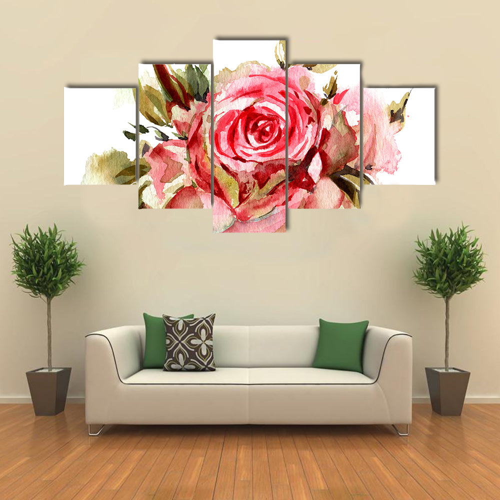 Red Watercolor Roses Canvas Wall Art