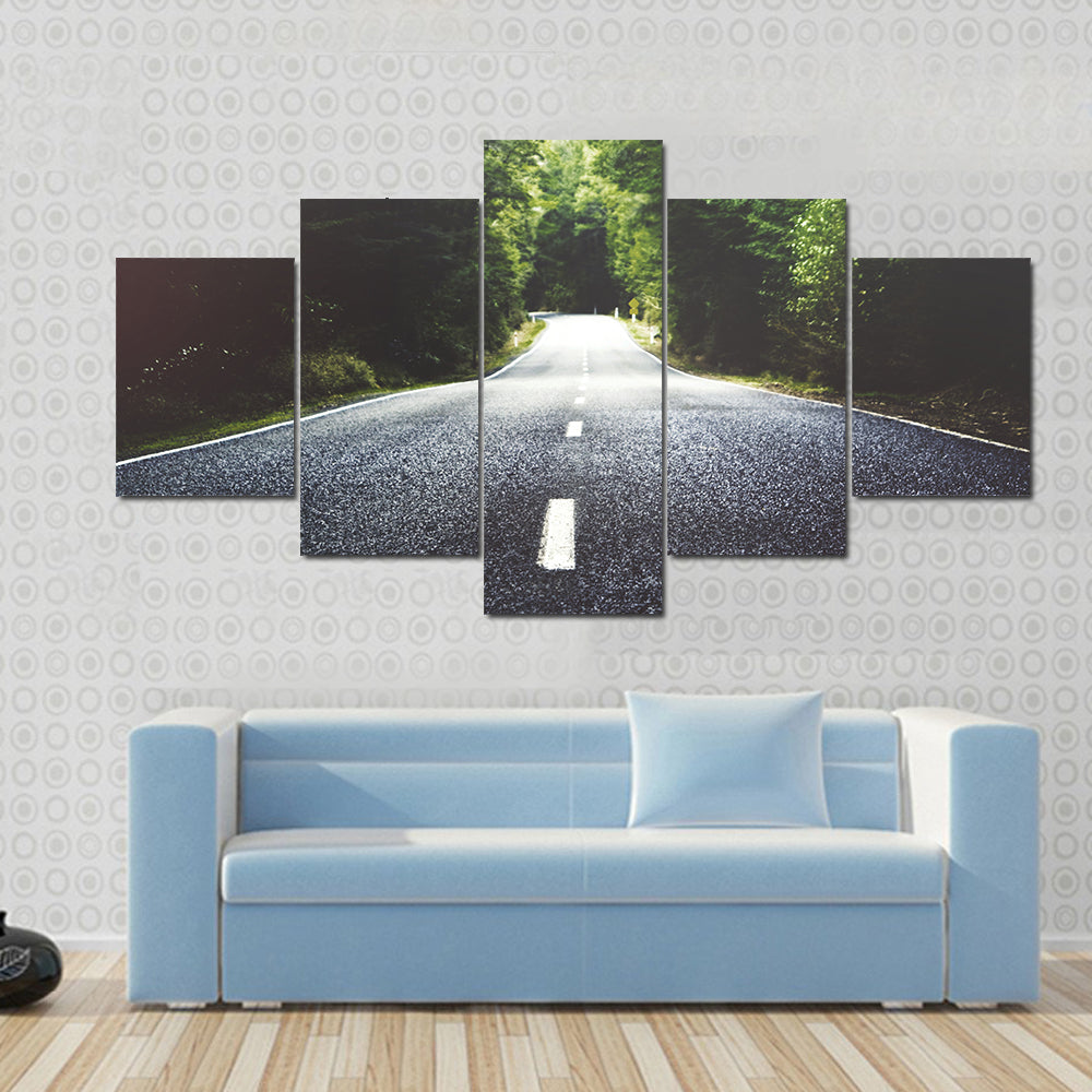 Summer Country Road Through Forest Canvas Wall Art