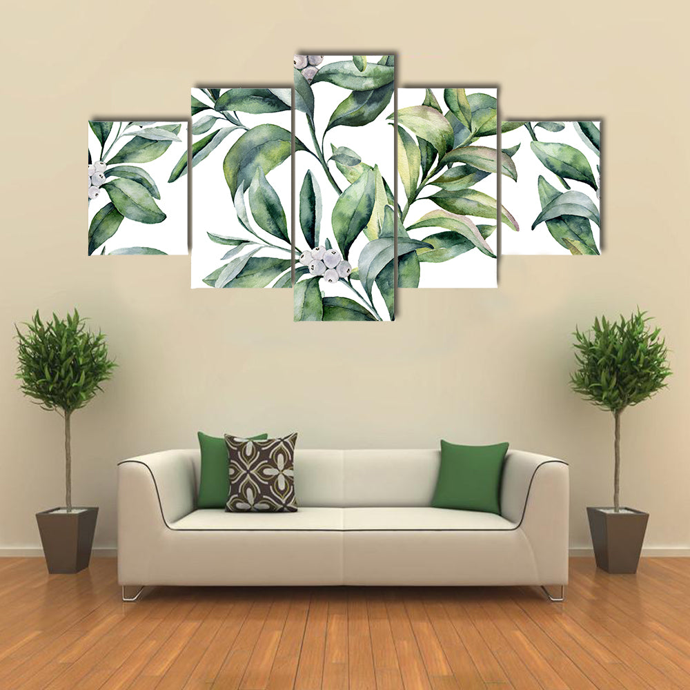 Watercolor Leafy Floral Pattern Canvas Wall Art