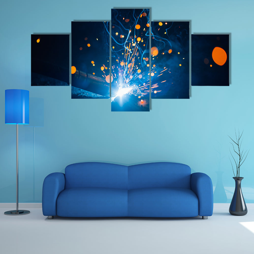 Welding Arc with Blue Smoke and Sparks Canvas Wall Art