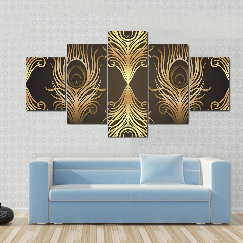 Gold and Black Peacock Feather Mandala Canvas Wall Art