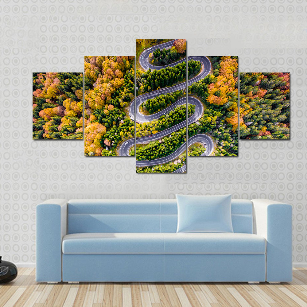 Autumn Winding Road In The Forest Canvas Wall Art
