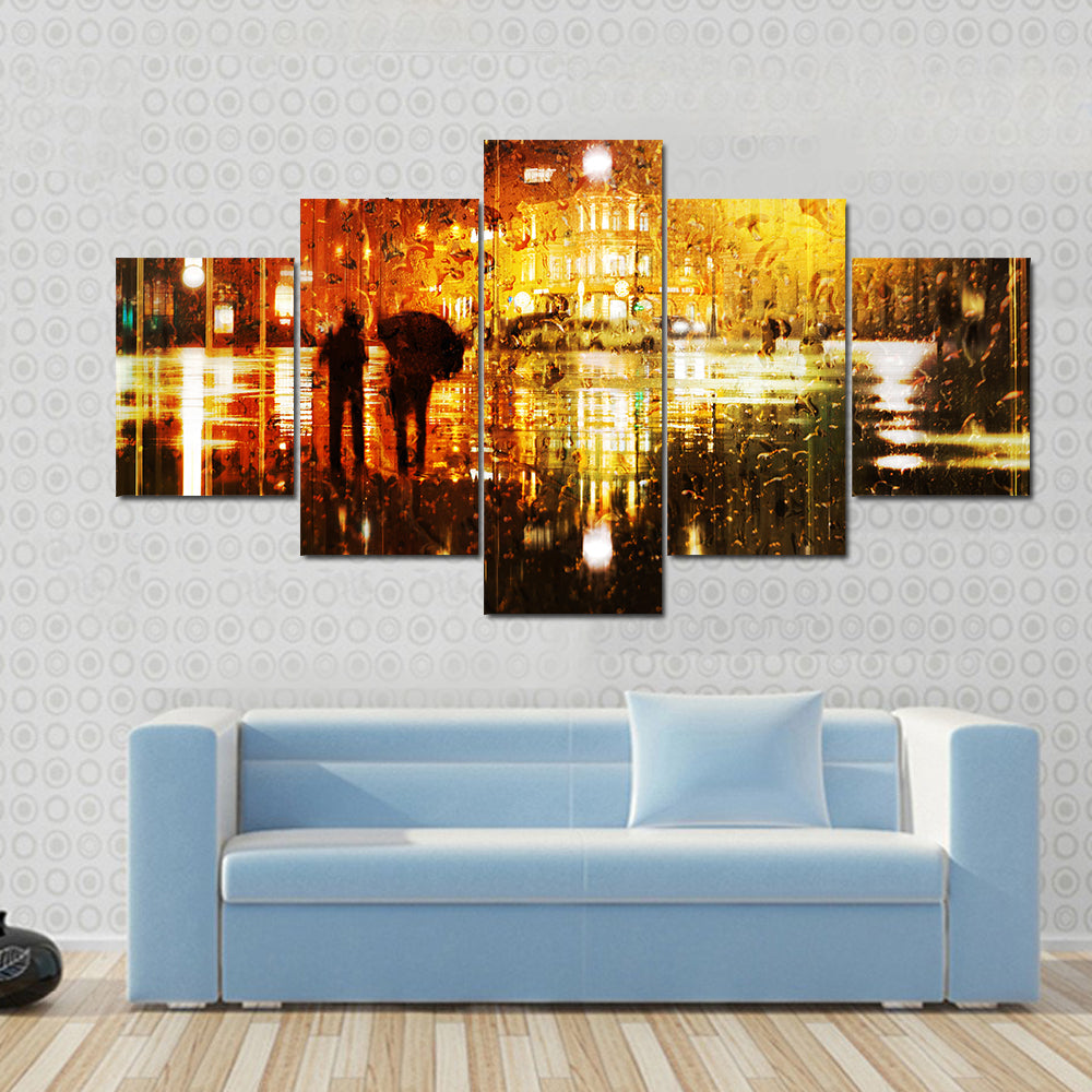 The Couple At The Rain In The City Canvas Wall Art