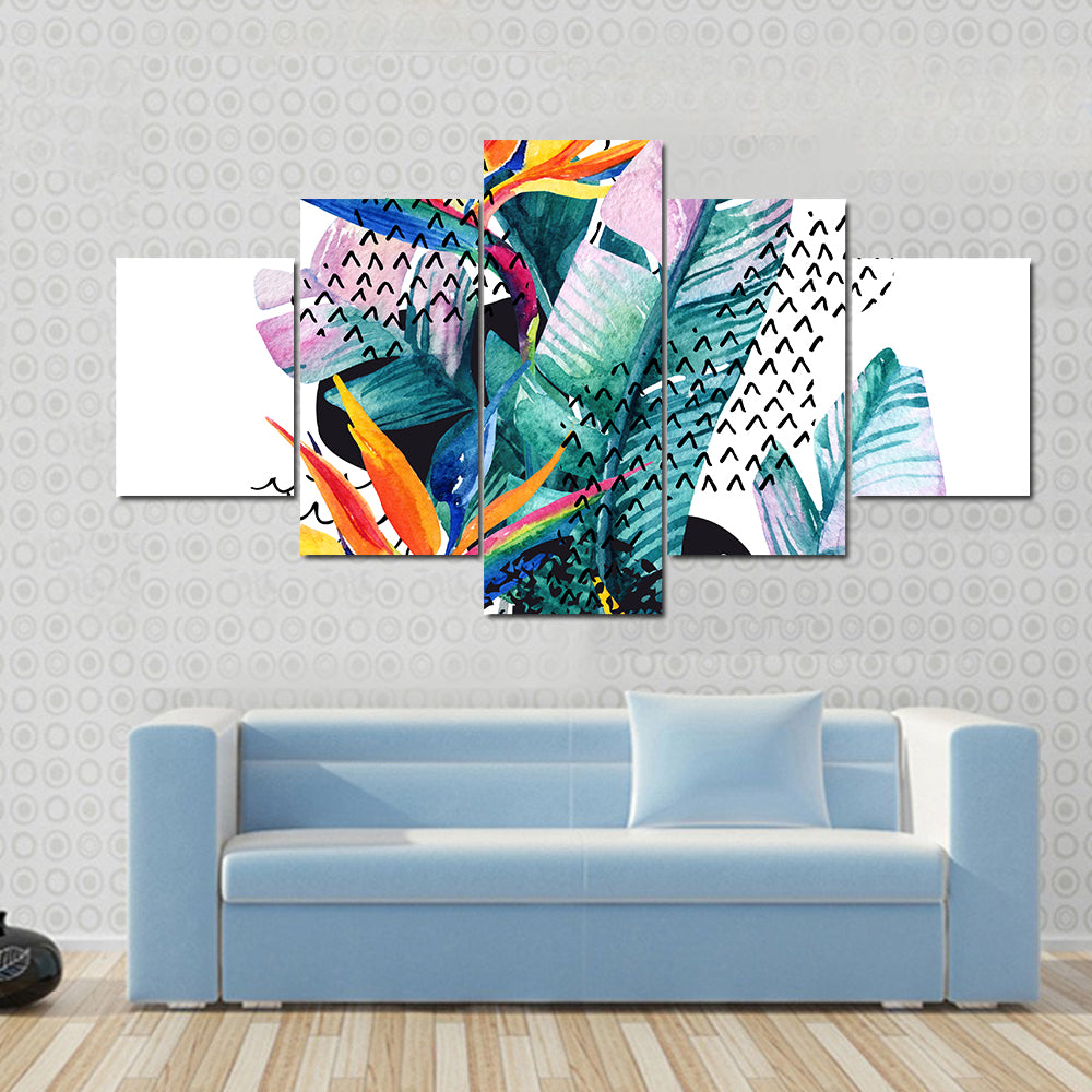 Tropical Watercolor Paradise Flowers Canvas Wall Art