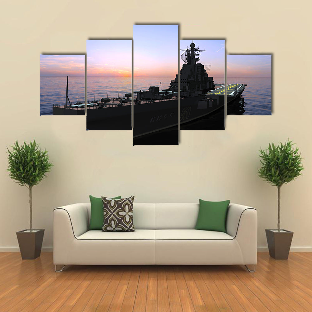 Naval Warship at Sunset Canvas Wall Art