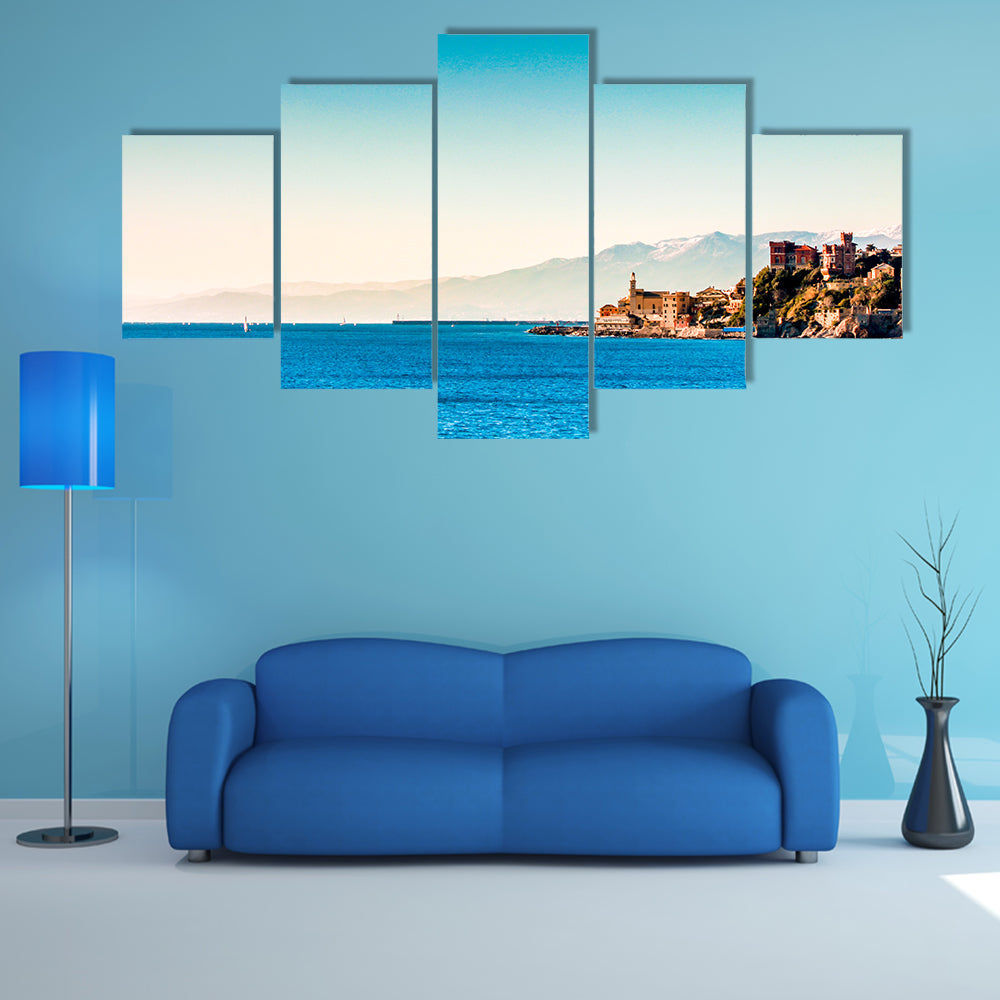 Genoa Coastal Village with Blue Sea Canvas Wall Art