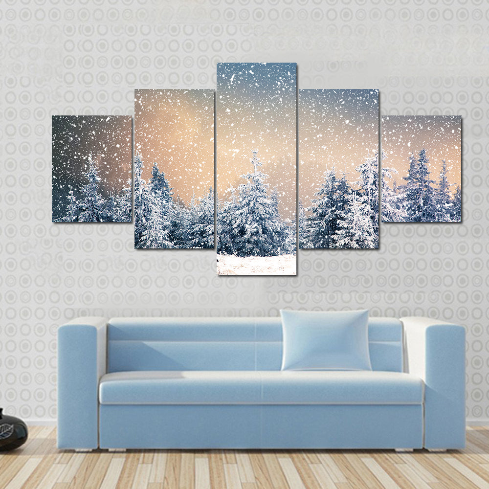 Snowy Fir Trees In The Mountains Canvas Wall Art