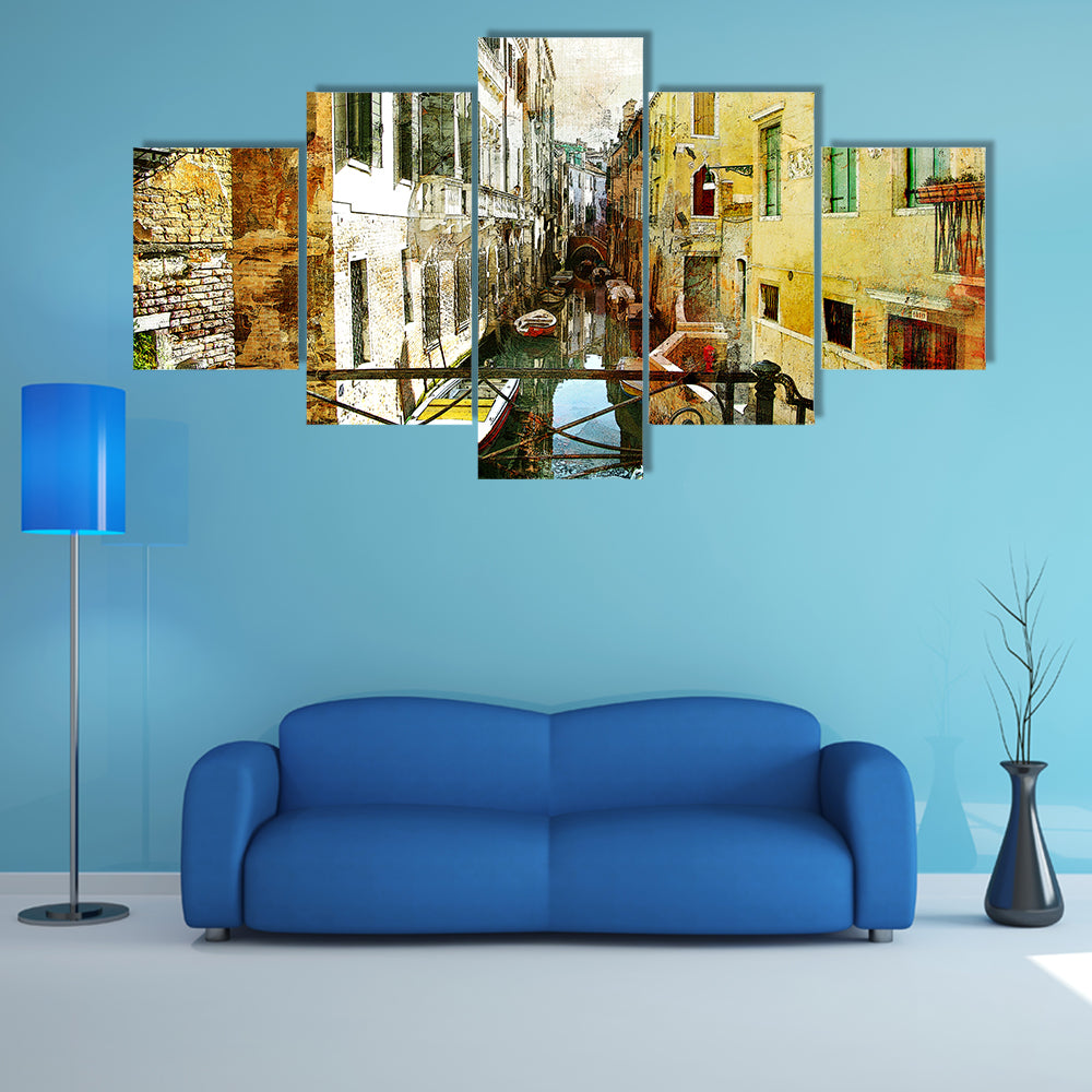 Venetian Canal Framed by Iron Bridge Canvas Wall Art