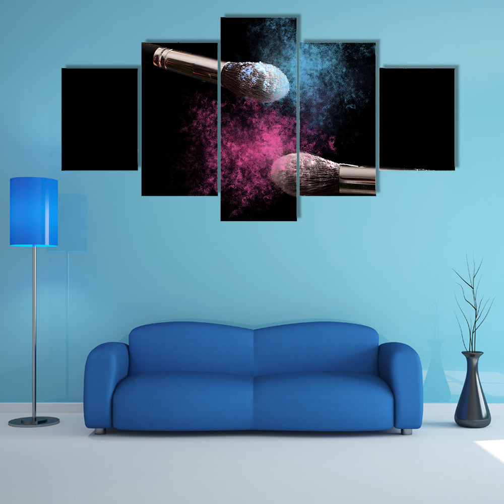 Two Makeup Brushes Powder Explosion Canvas Wall Art