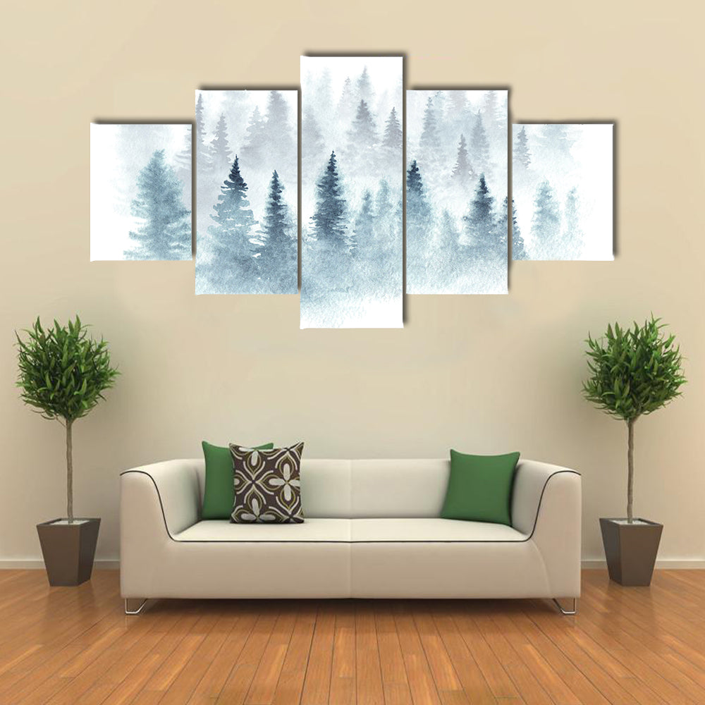 Winter Forest In Fog Canvas Wall Art