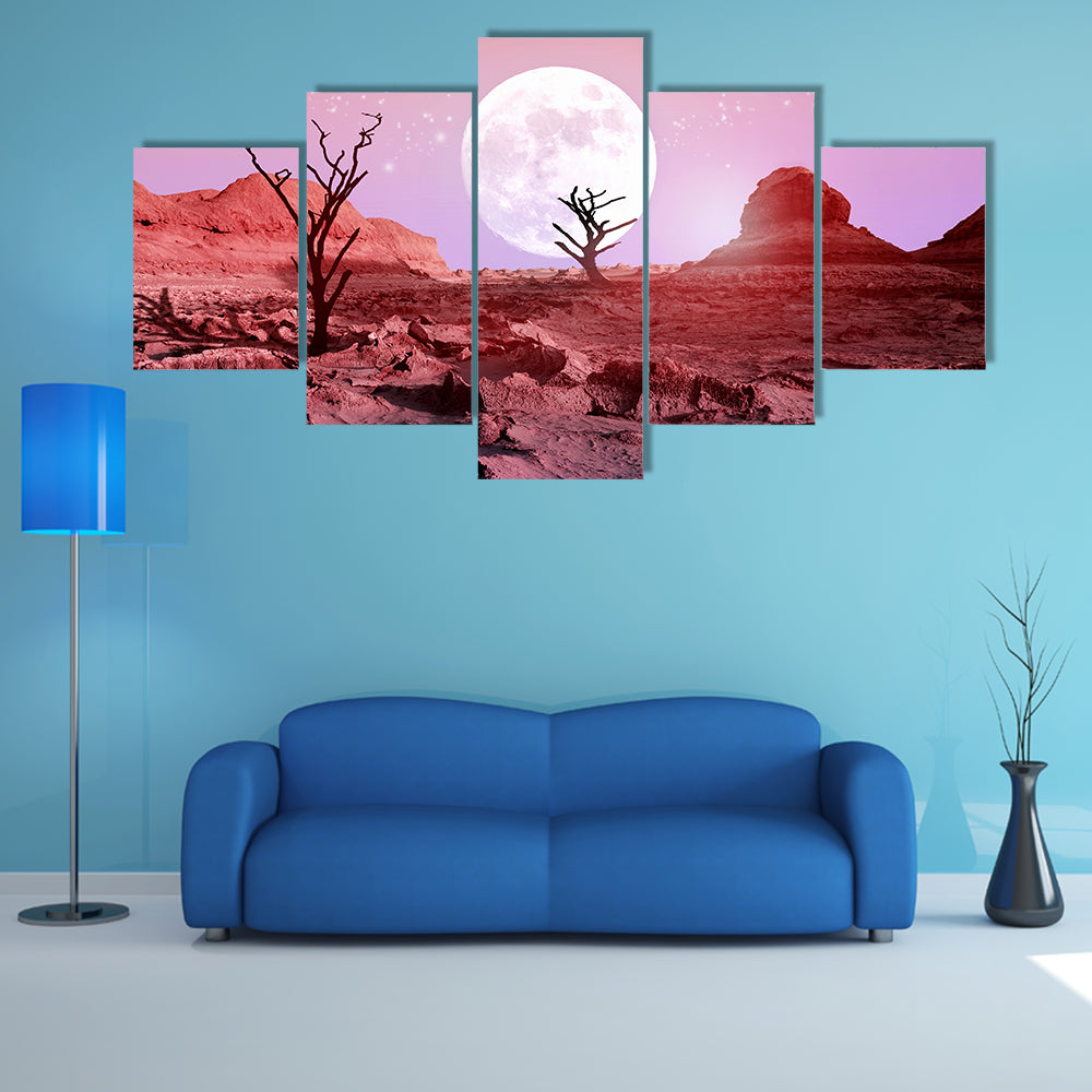 Lonely Dry Trees In Desert Canvas Wall Art