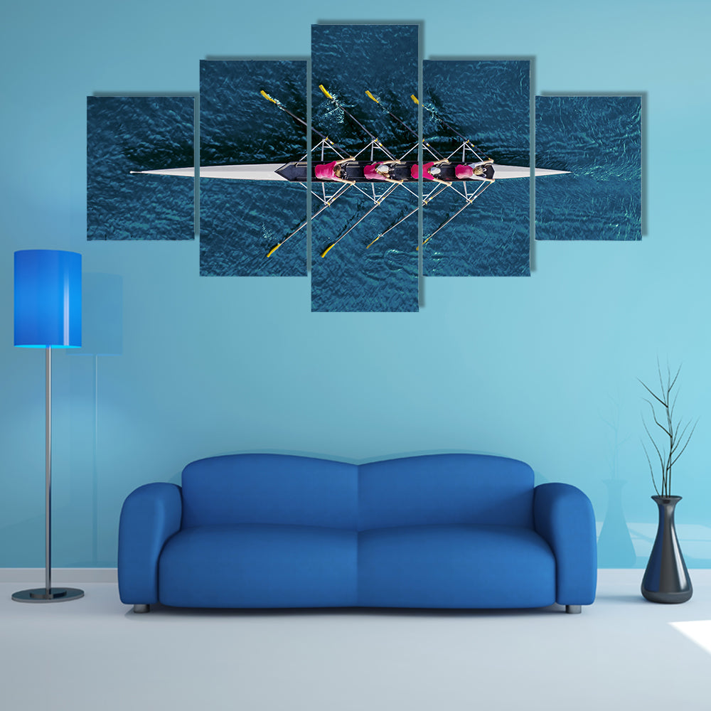 Women`s Rowing Team On Blue Water Canvas Wall Art