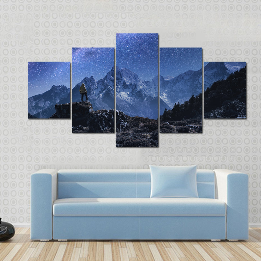 Milky Way Over Snow-covered Peaks Canvas Wall Art