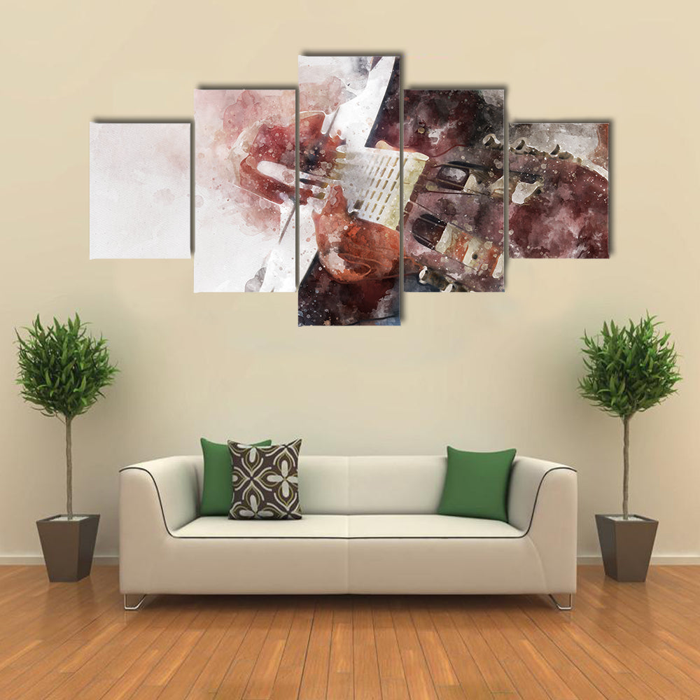 Watercolor Guitar Close-up Canvas Wall Art