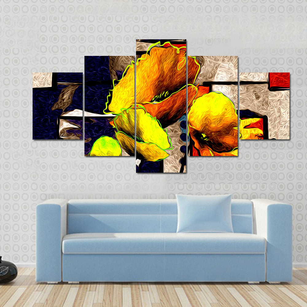 Yellow Poppy Abstract with Geometric Background Canvas Wall Art
