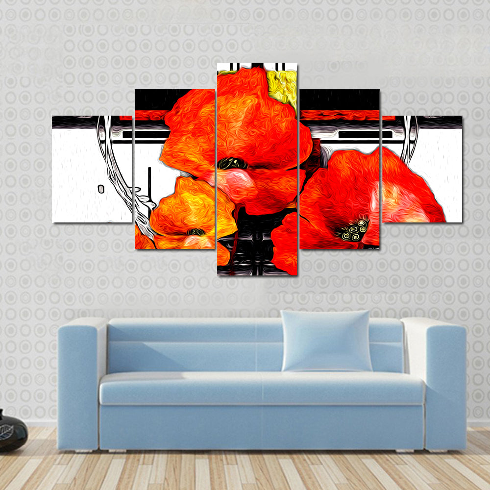 Red and Orange Poppies Abstract Illustration Canvas Wall Art