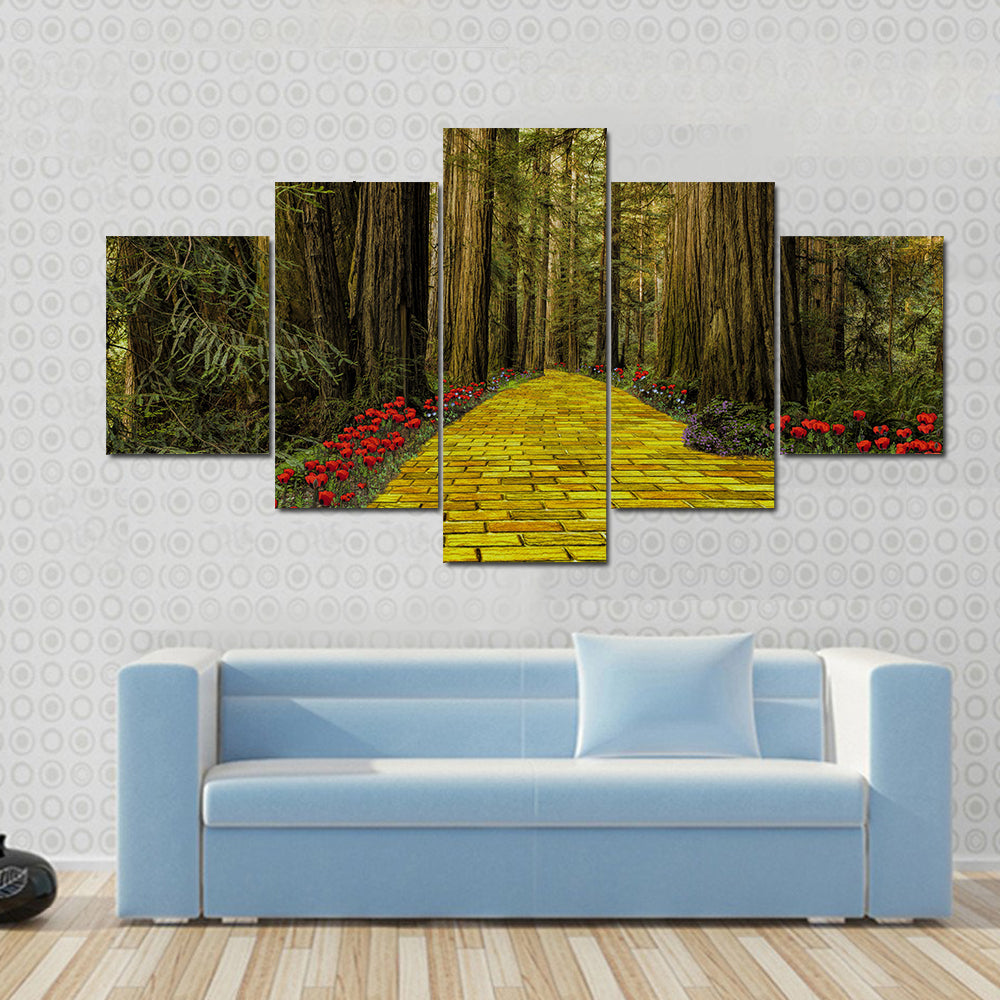Yellow Brick Road Path In Garden Canvas Wall Art