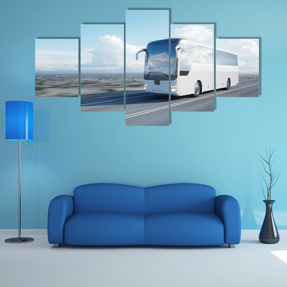 White Coach Bus on Highway Canvas Wall Art