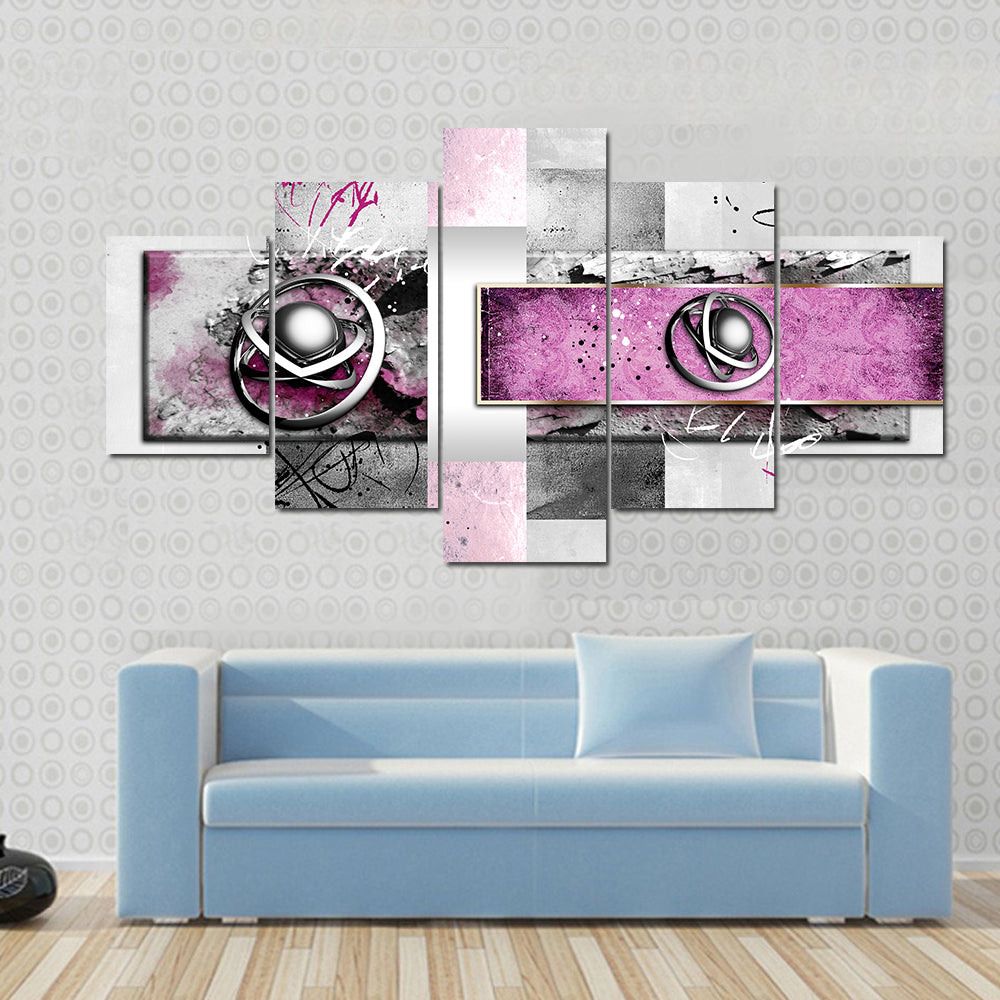 Magenta Band with Silver Orbs Abstract Canvas Wall Art