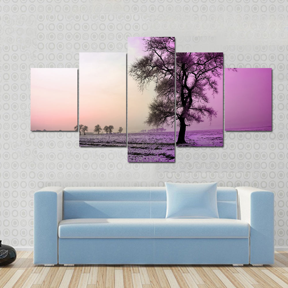 Winter Landscape In Morning Canvas Wall Art