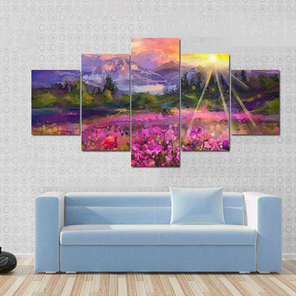 Purple Cosmos Meadow at Golden Hour Canvas Wall Art