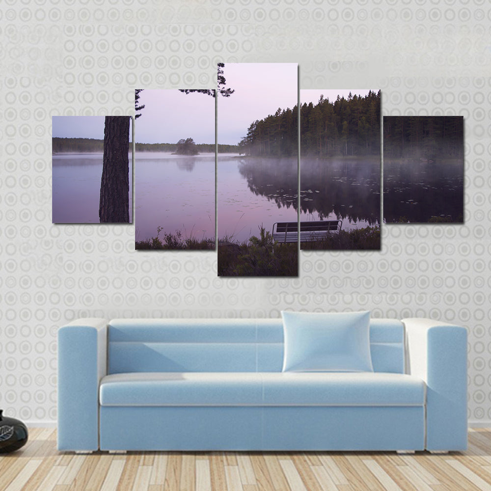 Misty Lake in Sweden Canvas Wall Art