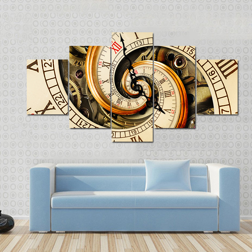 Spiral Clock Face with Gears Canvas Wall Art