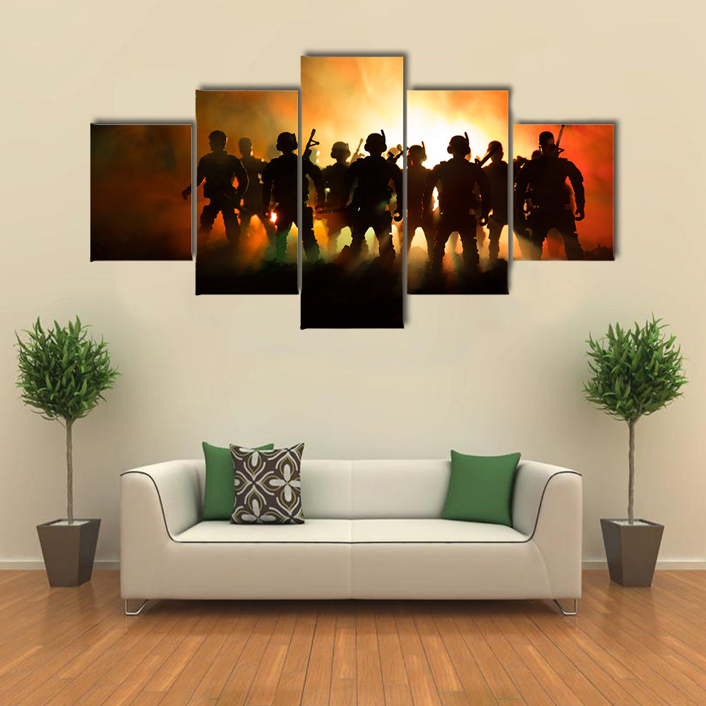 Military Silhouettes in Amber Haze Canvas Wall Art