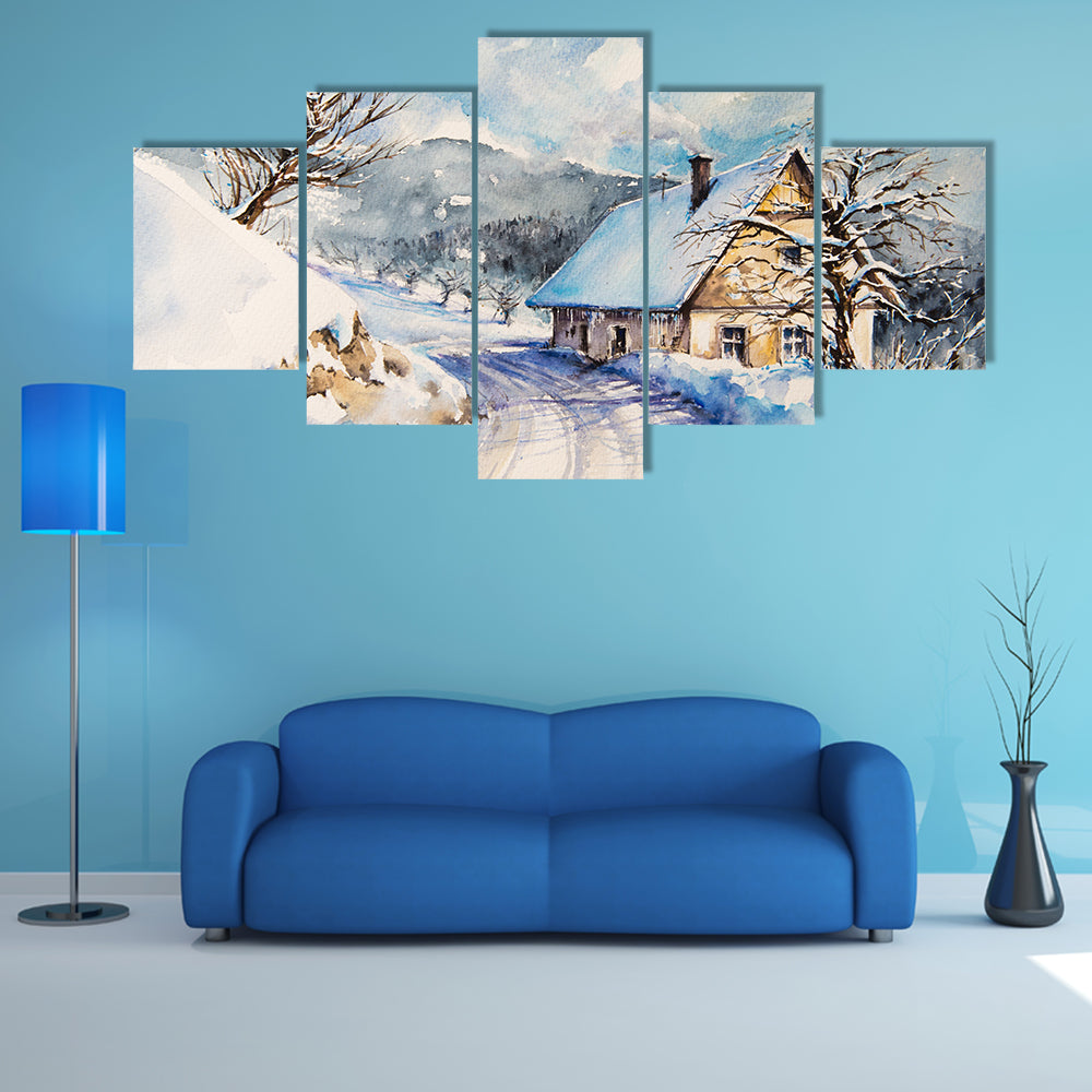 Heavy Snowfall In Winter Mountains Canvas Wall Art
