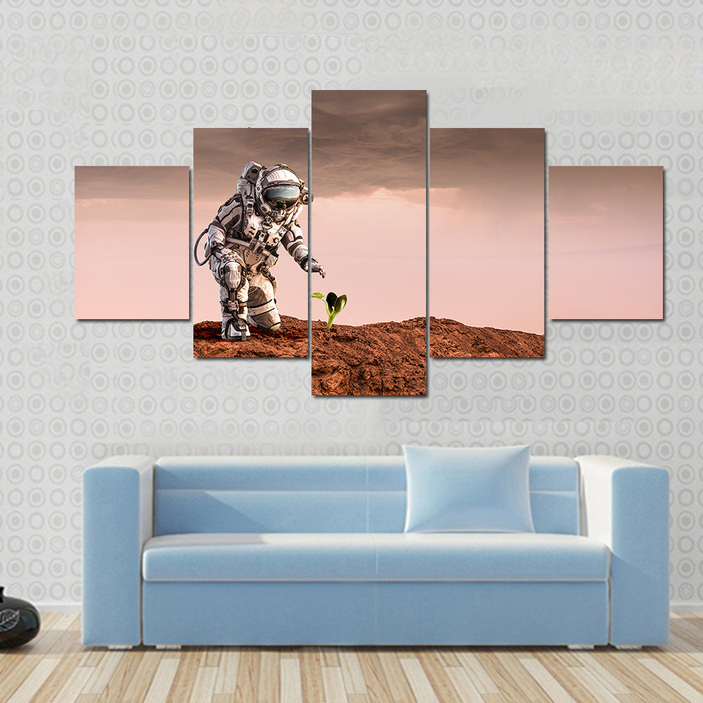 Astronaut on Rust-red Planet Canvas Wall Art