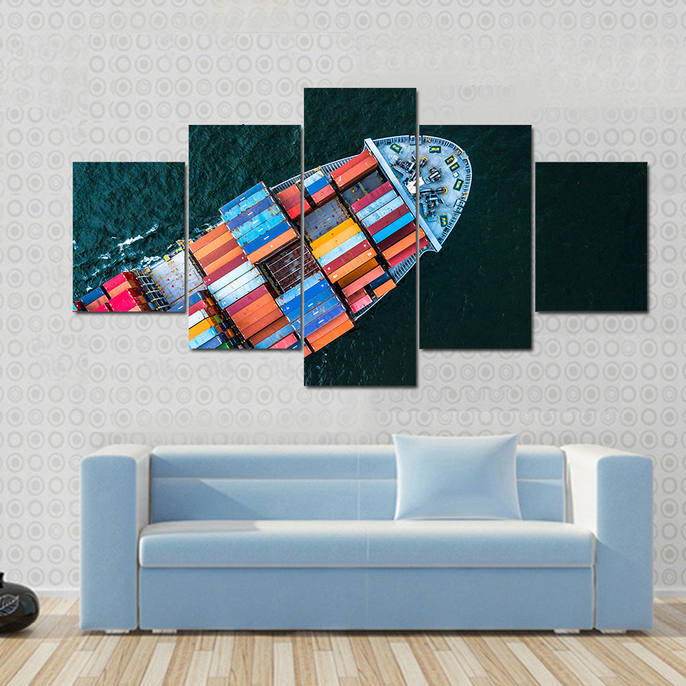 Birds-eye Cargo Ship with Containers Canvas Wall Art