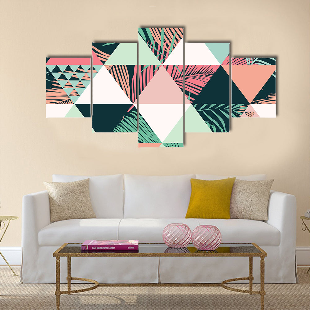 Tropical Geometric Leaves Pattern Canvas Wall Art