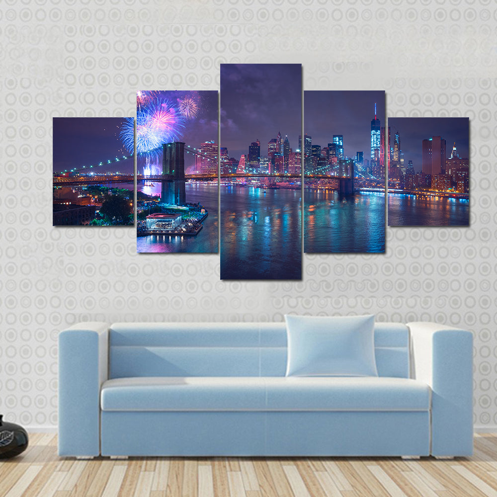 Fourth of July Fireworks Over New York Canvas Wall Art