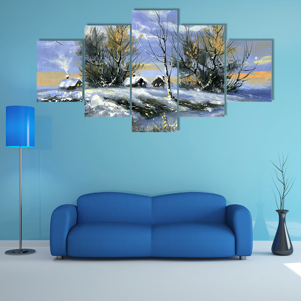 House on Lake in Winter Canvas Wall Art