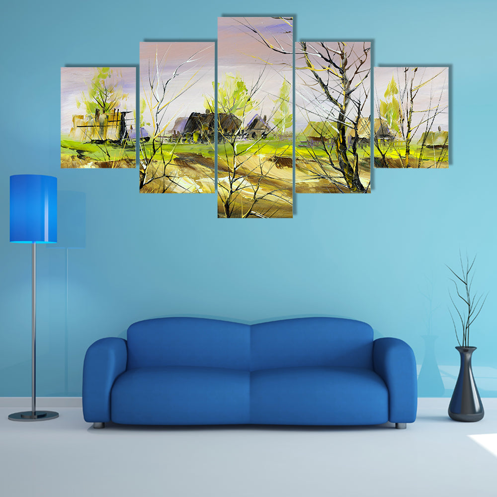 Rural House On River Bank Canvas Wall Art