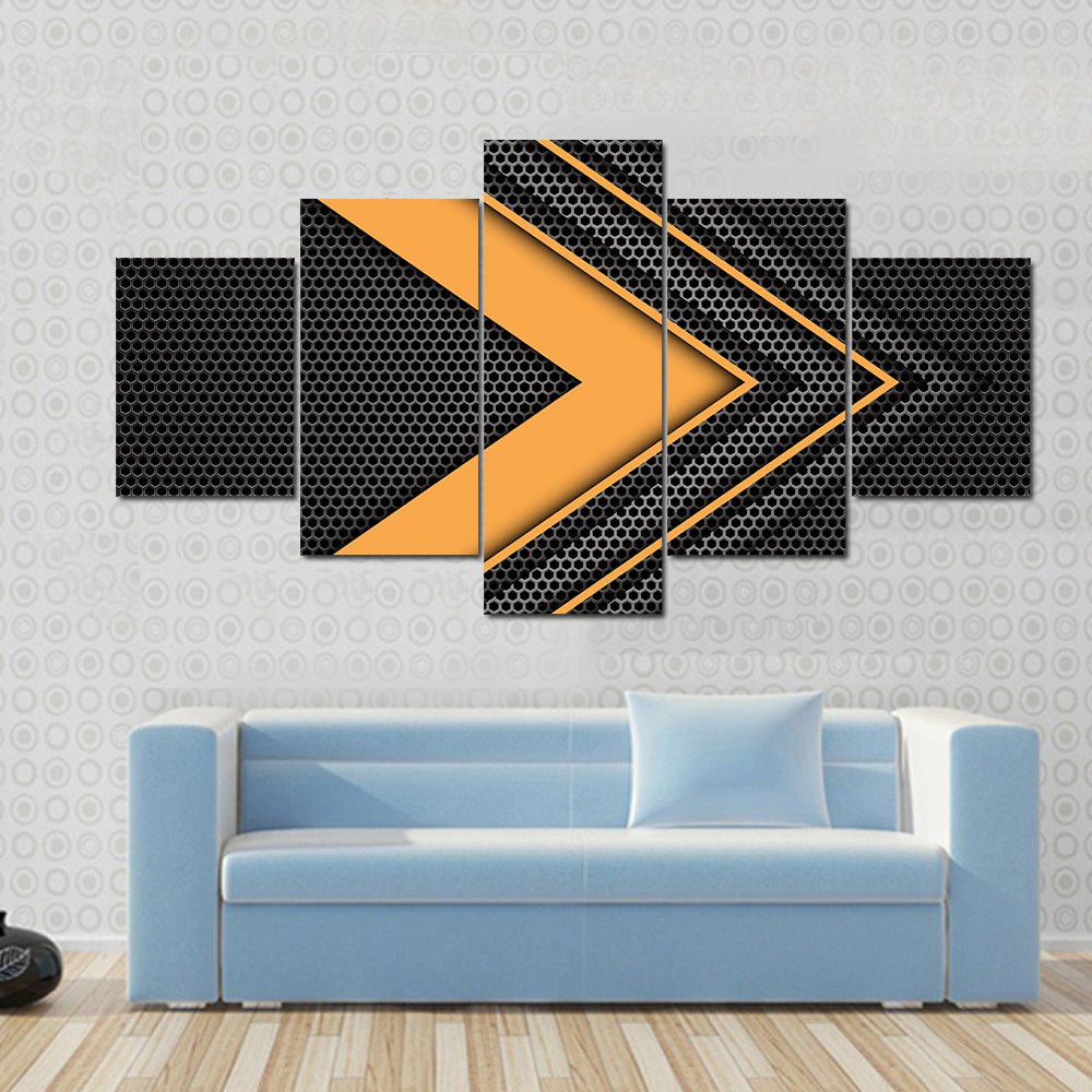 Geometric Orange Chevron Arrow with Honeycomb Texture Canvas Wall Art