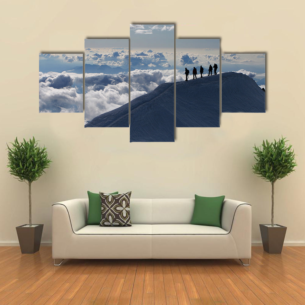 Climbers On Mountain Top Canvas Wall Art