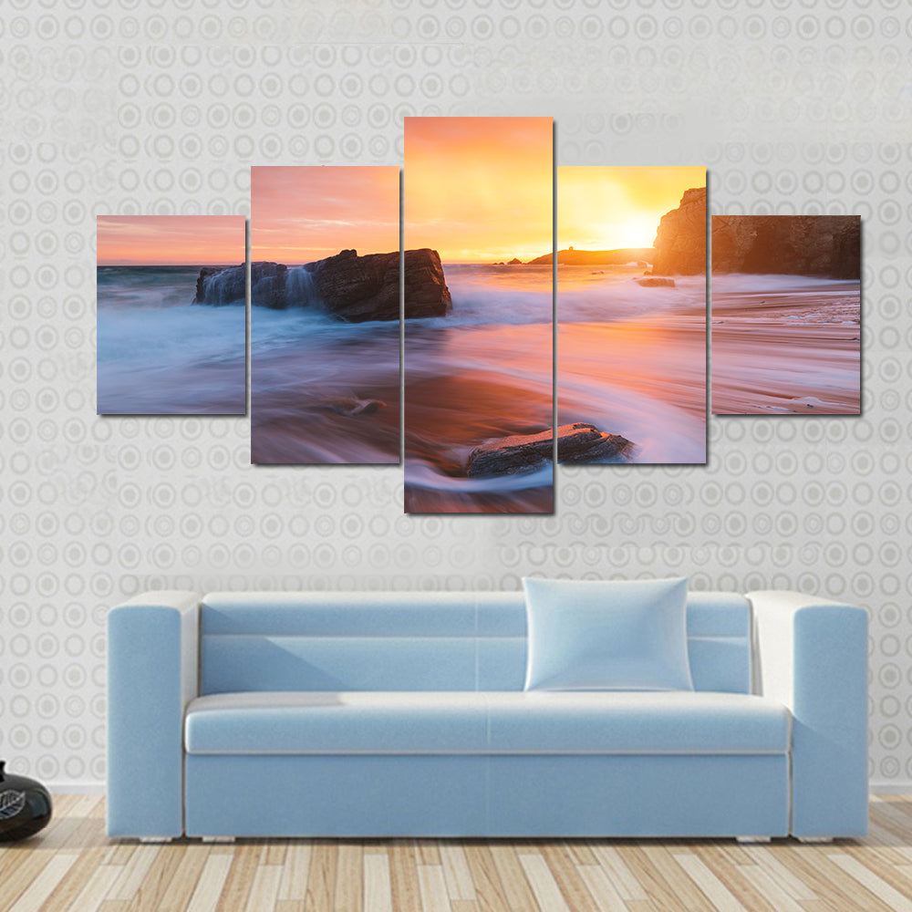Quiberon Coastline at Sunset Canvas Wall Art