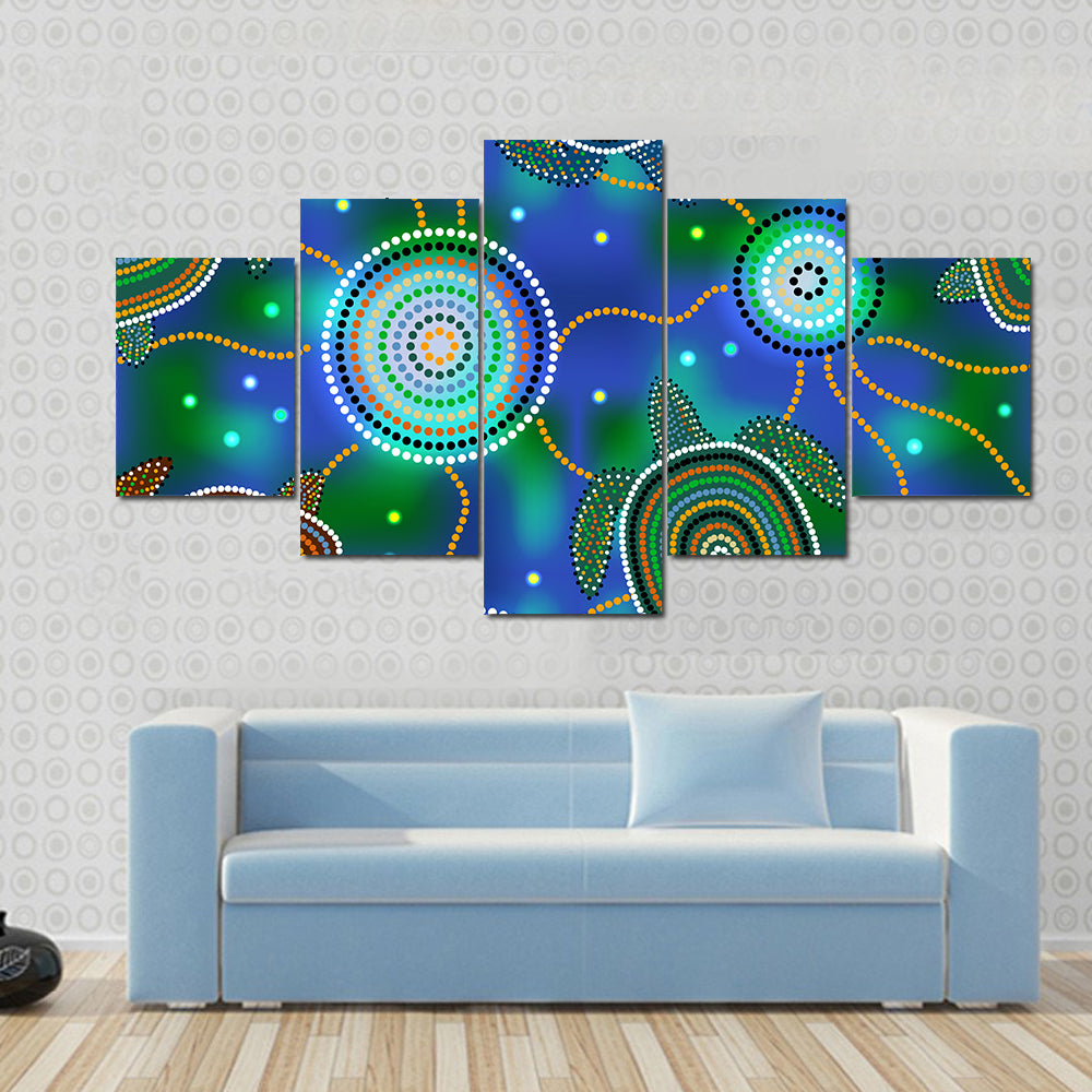 Aboriginal Dot Sea Turtles and Jellyfish Canvas Wall Art
